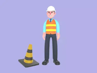 Stylized 3D Male Architect Character - Angry with Traffic Cone 3D model