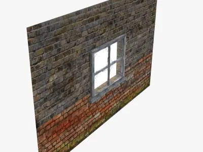 Wood Window and Brick Wall 3D model