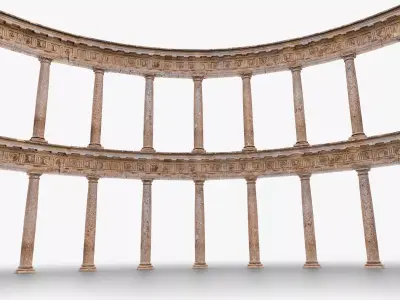Modular Curved Colonnade Scan with LODs Low-poly 3D model
