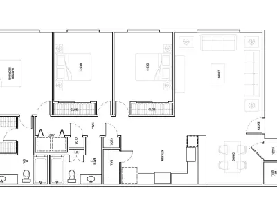 3 Bedroom 2 bathroom apartment unit model modern architectural  Low-poly 3D model
