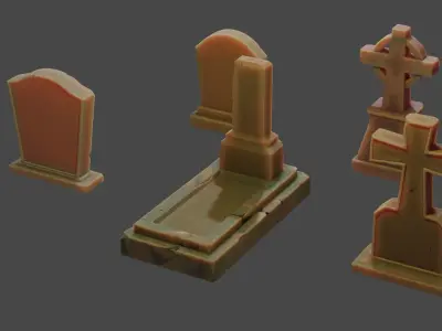 Stylized Tombstones Pack Low-poly 3D model