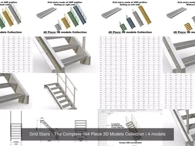 Grid Stairs - The Complete 184 Piece 3D Models Collection