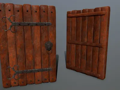 door set of wooden doors Low-poly 3D model