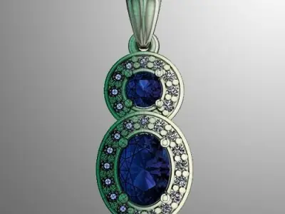 Pendant n 9 with sapphire and diamonds 3D print model