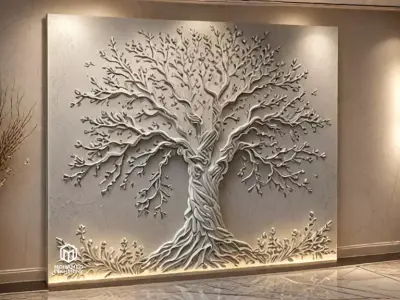 modern tree panel wall decor set relief stl mural CNC 310 3D model