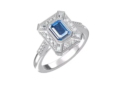 Blue Emerald Cut Artdeco Ring 3D print model