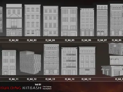 18 City Building Kitbash-High Details Low-poly 3D model