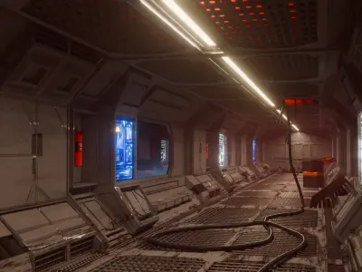 Spaceship Corridor Damaged Free 3D model