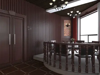 Classic interior design of Lounge Low-poly 3D model