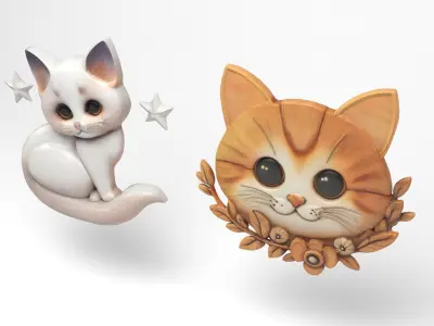 Cats wall decoration Low-poly 3D model