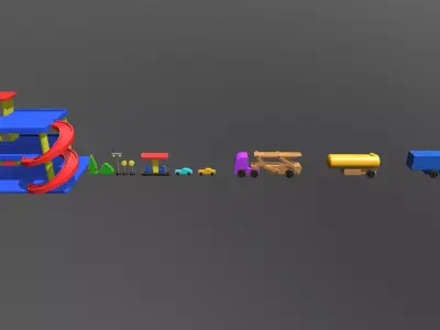 Wooden Toys Parking Garage Pack Low-poly 3D model