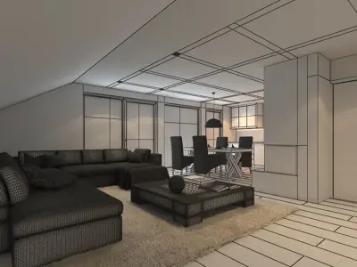 Open Plan Apartment Lounge 3D model