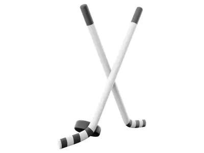3D  illustration of crossed hockey sticks and puck 3D model
