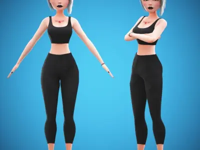 Game Cartoon Girl Tina Character rigged Low-poly 3D model