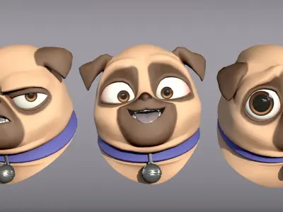 Cartoon character pug Low-poly 3D model