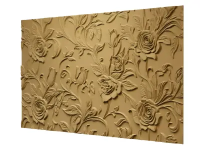modern rose panel wall decor set relief stl mural CNC 308 3D model