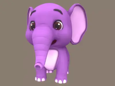 Rigged Violet Elephant Stylized Low-poly 3D model Low-poly 3D model