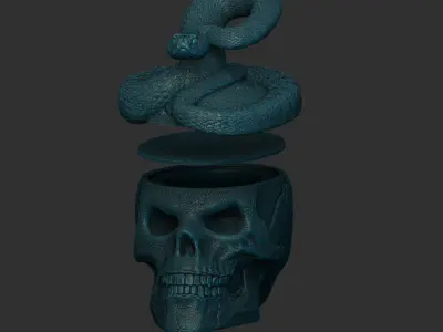 Skull with Rattlesnake - Eyes Closed - Hollow Inside 3D print model