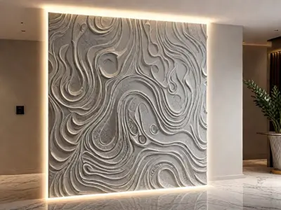 3D Wall Panel mural decor set relief stl 09 3D model