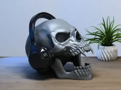 scream wild Skull Headphone Stand scream Skull Headset Stand  3D print model