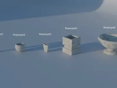 set of 5 flowerpots 3D model