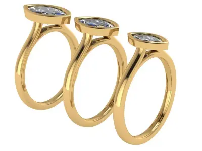 bezel setting marquise ring set of 3 3D print model
