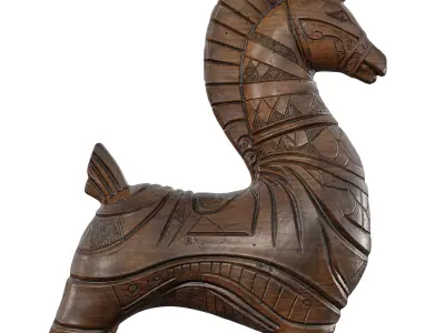 Wooden Stylized Horse Statue - Folkloric Carved Animal 3D Model 3D model
