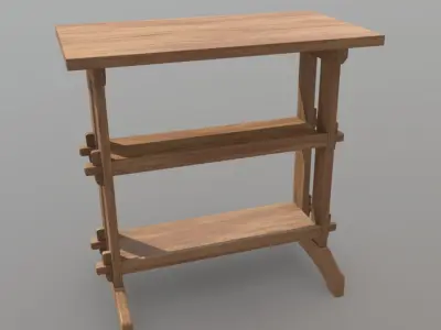 CC0 - Shelf wooden table with two shelves Free low-poly 3D model