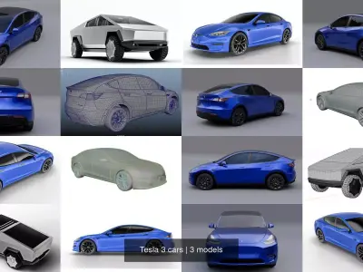 Tesla 3 cars 3D Model Pack
