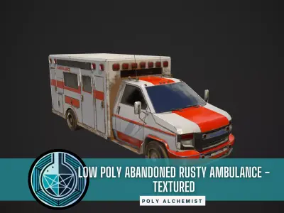 Low Poly Abandoned Rusty Ambulance - Textured Low-poly 3D model