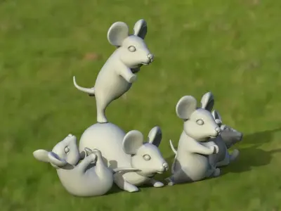 mouse group of mice on grassy field 3D print model