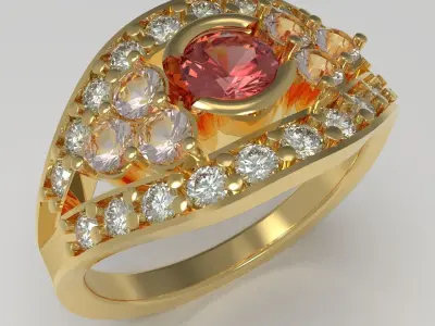 Statement ring with gems  3D print model