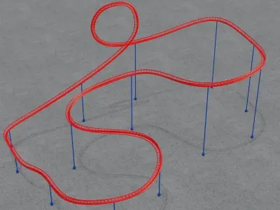 Rollercoaster roller coaster with lines Low-poly 3D model