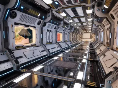 Modular Scifi Interior Spaceship Environment UE4 Low-poly 3D model