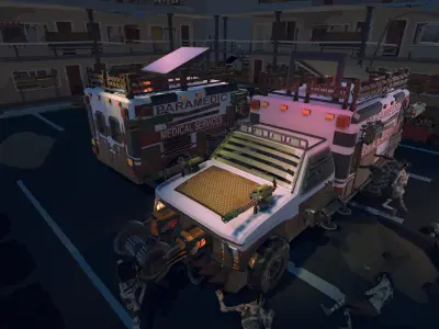  Low Poly Post Apocalypse Ambulance Low-poly 3D model