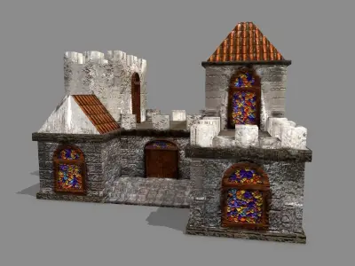 Castle with windows and vines Low-poly 3D model