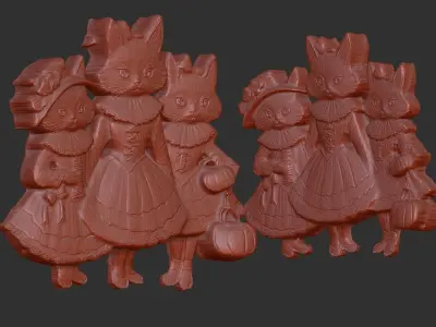 cute three cat hallowen decor 3D print model