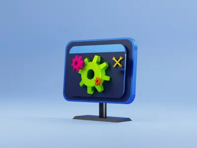 3D Illustration computer with setting icon and wrench 3D model