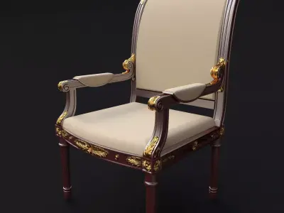 armchair ornate chair with gold trim 3D model