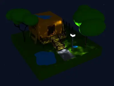 LOW POLY HOME house on island 3D model