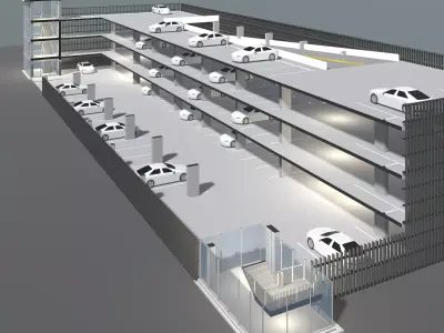 Parking garage building in cutaway section 25-29 3D model