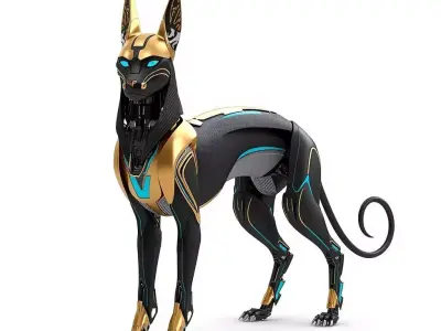 Sci-Fi Mecha-Bastet - Sleek Egyptian Mythological Cat Prop Low-poly 3D model