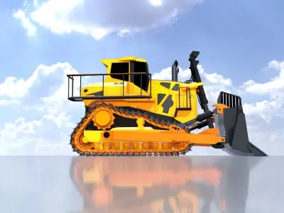 Hydraulic bulldozer tracked construction site vehicle orange Low-poly 3D model