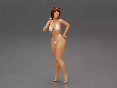 Sexy Woman wearing white bikini 3D print model