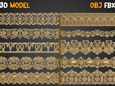 50 Ornaments Trim Brush  Vol 11 Low-poly 3D model