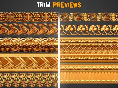 50 Ornaments Trim Brushes - Vol 34   Low-poly 3D model