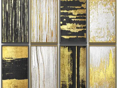 Collection of paintings with gold for walls 6 3D model