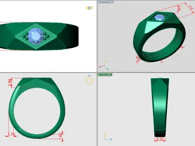 Hexagon cut men ring with 1 stone 3D print model