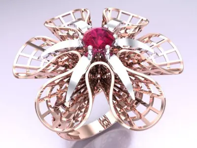  Mesh flower ring - Italian rings - Womens Rings - N6459 3D print model