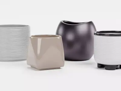 4 Plant Pots Collection Low-poly 3D model